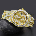 Iced Out Gold Hip Hop Metal Watch With Crystal Bracelet