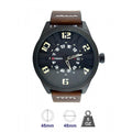 Men Leather Watch 45mm Large Dial Quartz Date Brown Strap