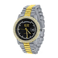 Mens 39mm Hip Hop Two Tone CZ Bezel Day Date Luxury Watch