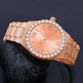 Rose Gold Hip Hop Watch Crystal Bezel Iced Out Roman Dial