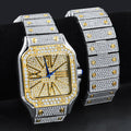 Stainless Steel Crystal Iced Watch And Bracelet Set