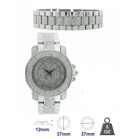 Women's Crystal Studded Silver Bracelet Watch Set Luxury