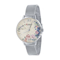 Women's Floral Dial Slim Mesh Band Stainless Elegant Watch