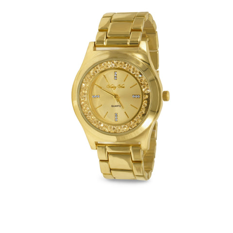 Women's Gold Tone Crystal Bezel Quartz Dress Slim Watch