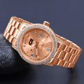 Women's Rose Gold Crystal Bezel Metal Bracelet Watch