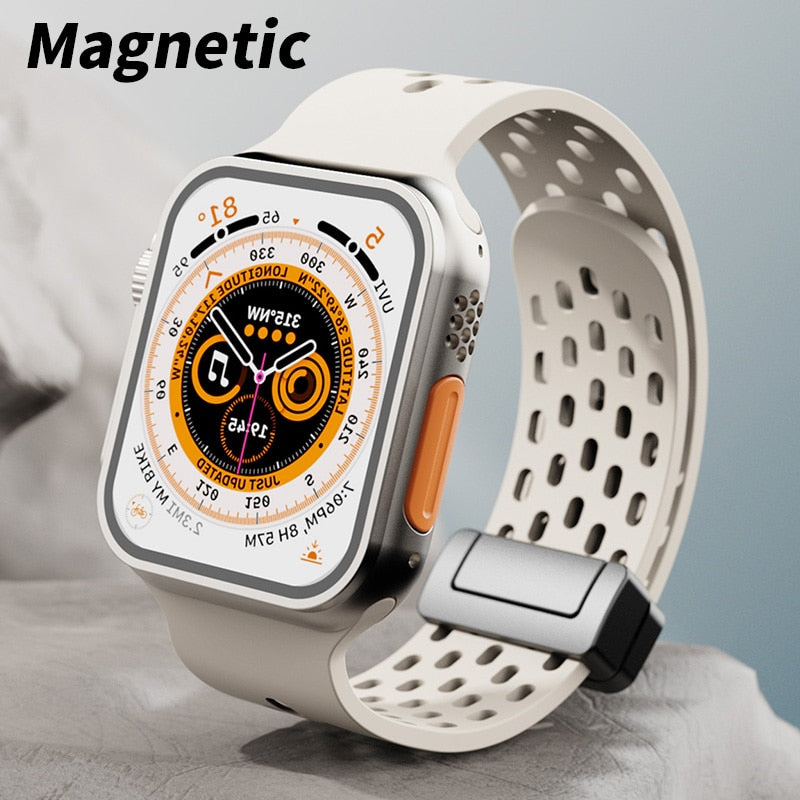 Silicone Strap For Apple Watch Ultra band + Magnetic Buckle Bracelet