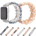 Real Pearl Apple Watch Band Series 10/9/8/7/6/5/4/ SE / Ultra 8 1/2 - Arleathercraft Style3 / 38/40/41 MM