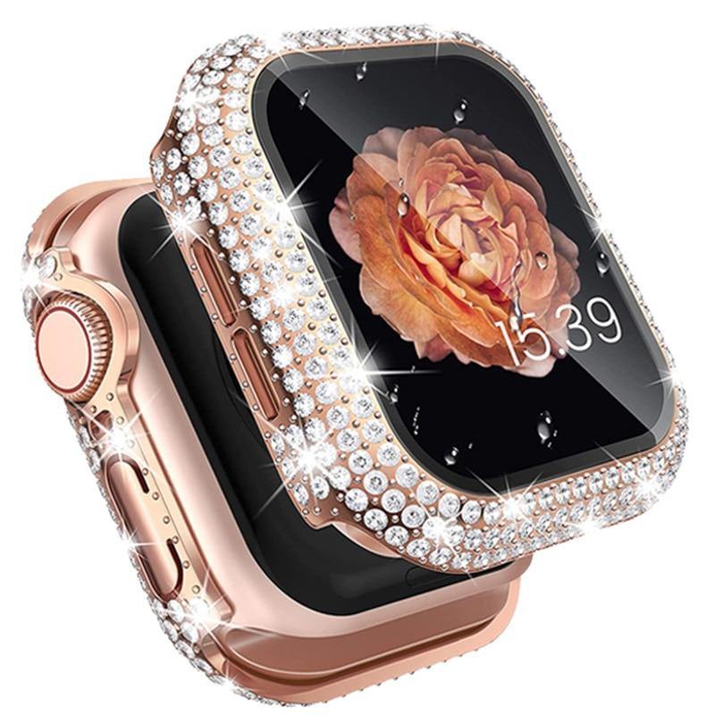 Diamond Apple Watch Case Series 9/8/7/6/5/4/3/2/1/SEApple Watch Series: 9/8/7/6/5/4/3/2/1/SE
Apple Watch Size: 38/40/41 MM - 42/44/45 MM
Case Material: Plastic + Zircon Stone 
Natural Stone Apple Watch Band: Carry Aes[focus_keyword]Apple Watch Case